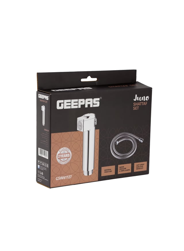 شطاف الحمام بلاستيك لون فضي من جونو جيباس Geepas Juno Shattaf Set