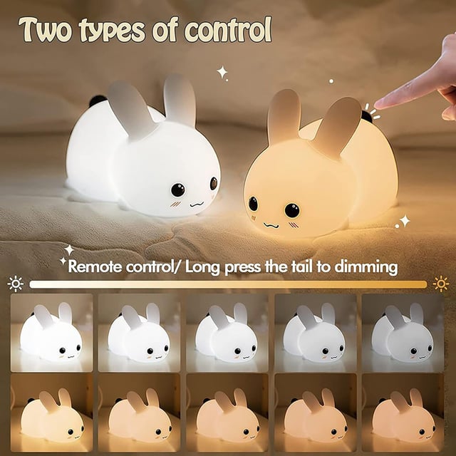 O Ozone Bunny Night Light for Kids Bedroom, Cute Rabbit Lamp Baby Nursery Nightlight 9 Colors Changing Soft Silicone LED Lights with Remote Control, Portable Night Light for Bedroom