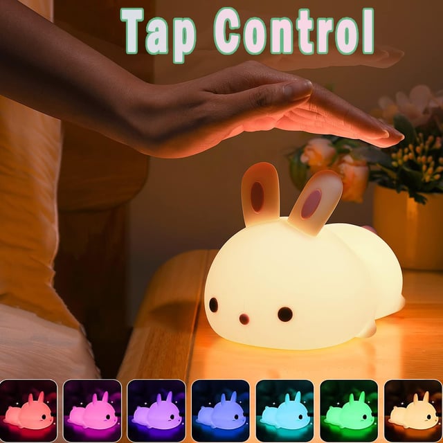 O Ozone Bunny Night Light for Kids Bedroom, Cute Rabbit Lamp Baby Nursery Nightlight 9 Colors Changing Soft Silicone LED Lights with Remote Control, Portable Night Light for Bedroom