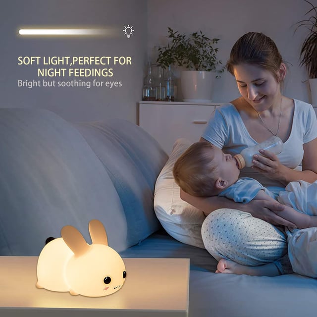 O Ozone Bunny Night Light for Kids Bedroom, Cute Rabbit Lamp Baby Nursery Nightlight 9 Colors Changing Soft Silicone LED Lights with Remote Control, Portable Night Light for Bedroom