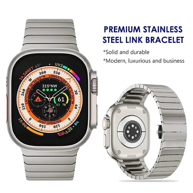 O Ozone Titanium Band Compatible with Apple Watch Ultra 2 Band 49mm 45mm 44mm 42mm, Stainless Steel Metal Wristband with Butterfly Buckle for iWatch Ultra, Series 9 8 7 6 5 4 3 2 1 SE Men and Women - Titanium