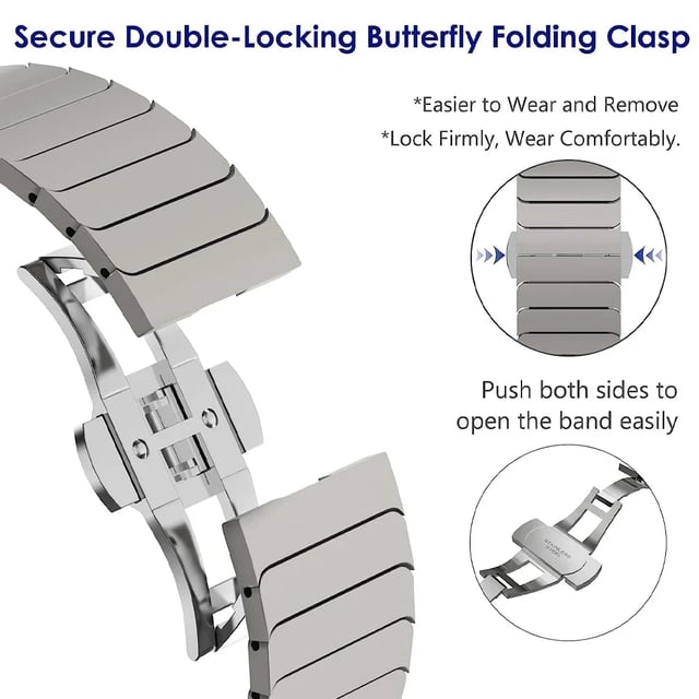 O Ozone Titanium Band Compatible with Apple Watch Ultra 2 Band 49mm 45mm 44mm 42mm, Stainless Steel Metal Wristband with Butterfly Buckle for iWatch Ultra, Series 9 8 7 6 5 4 3 2 1 SE Men and Women - Titanium