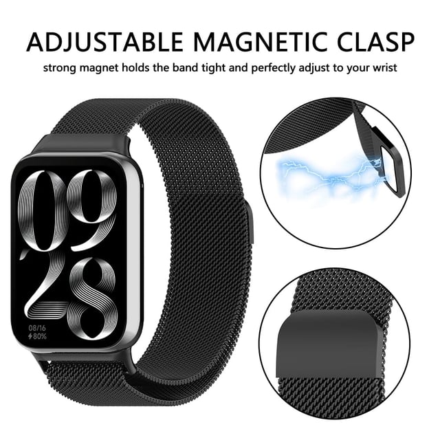 O Ozone Milanese Loop Strap for Xiaomi Mi Smart Band 8 Pro- Stainless Steel Magnetic Adjustable Mesh Metal Watch Bands, Smart Replacement Wristbands for Men and Women- Black