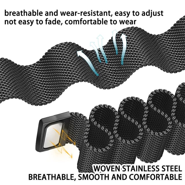 O Ozone Milanese Loop Strap for Xiaomi Mi Smart Band 8 Pro- Stainless Steel Magnetic Adjustable Mesh Metal Watch Bands, Smart Replacement Wristbands for Men and Women- Black
