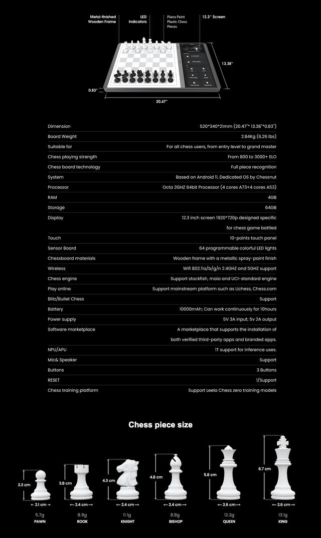 طاولة شطرنج ذكية تعمل بالذكاء الاصطناعي مع شاشة 12.3 بوصة Chessnut Evo - The Future of Ultra Smart AI Chessboard