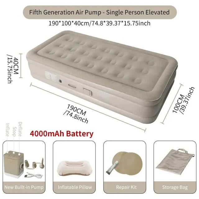 مرتبة هوائية قابلة للنفخ 4000 مللي أمبير مع منفاخ مدمج Outdoor One-click Inflatable Mattress