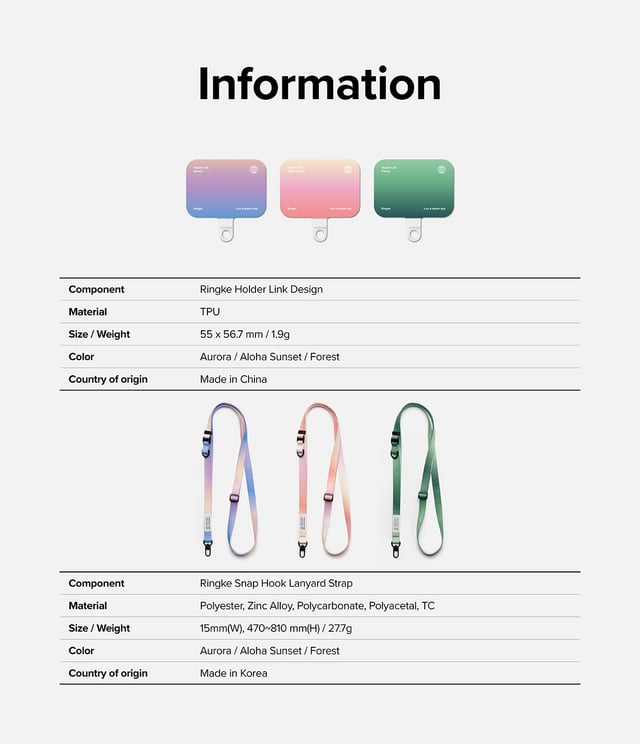 Ringke Holder Link & Snap Hook Lanyard Strap Designed for Universal iPhone/Galaxy/Android Cell Phone Case, Digital Camera, DSLR, Tablet, Keys, ID - Forest