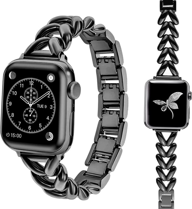 سوار ساعة ابل للنساء معدن 41/40/38 ملم ستانلس ستيل أسود او اوزون O Ozone Metal Straps Compatible with Apple Watch Band
