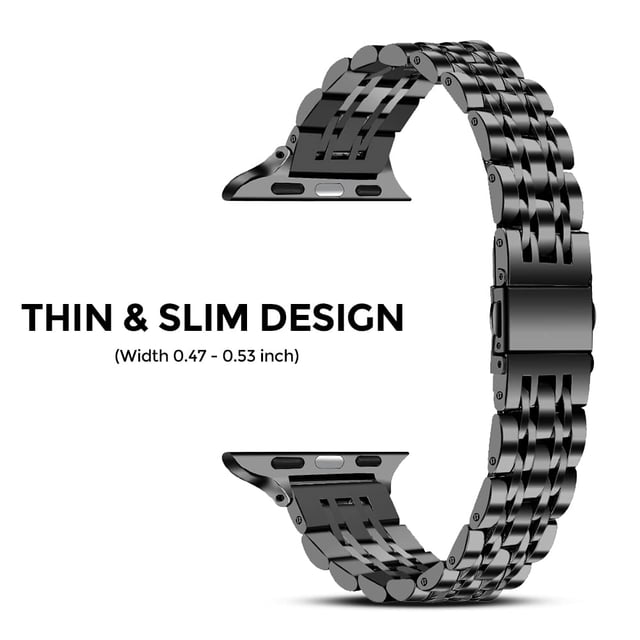 O Ozone Slim Metal Straps Compatible with Apple Watch Band Series Ultra SE 8 7 6 5 4 3 2 1 Stainless Steel Metal Replacement Wristband Bracelet Strap for Women- Black