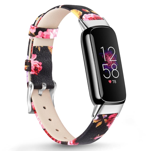 O Ozone Leather Strap Compatible with Fitbit Luxe Strap for Women Men, Soft Breathable Leather Sport Wristband Metal Classic Buckle Bracelet Replacement Strap for Fitbit Luxe Fitness Tracker - Floral