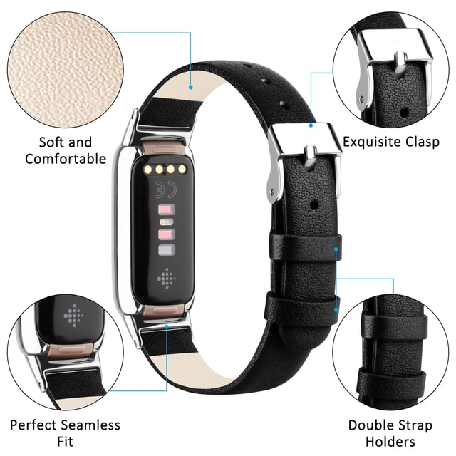 O Ozone Leather Strap Compatible with Fitbit Luxe Strap for Women Men, Soft Breathable Leather Sport Wristband Metal Classic Buckle Replacement Strap for Fitbit Luxe Fitness Tracker - Dark Brown
