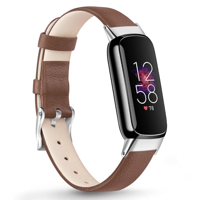 O Ozone Leather Strap Compatible with Fitbit Luxe Strap for Women Men, Soft Breathable Leather Sport Wristband Metal Classic Buckle Replacement Strap for Fitbit Luxe Fitness Tracker - Dark Brown