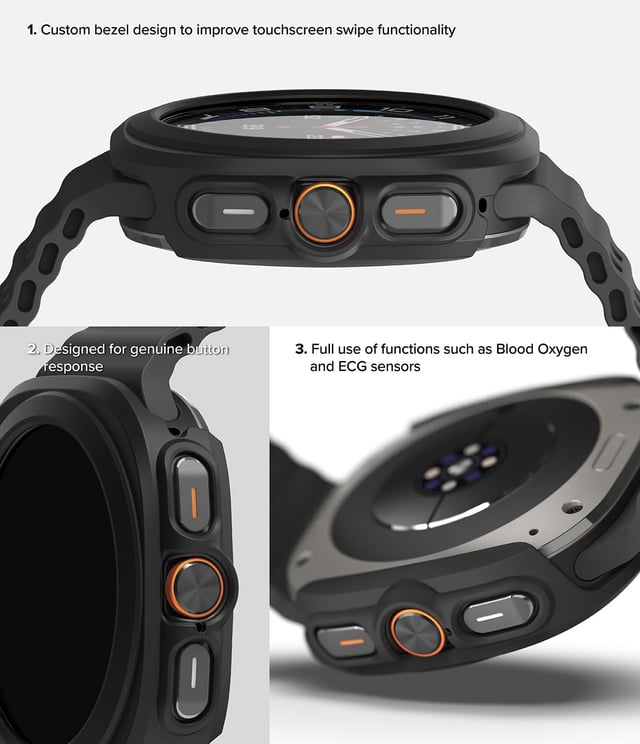 Ringke Slim & Glass Compatible with Samsung Galaxy Watch Ultra 47mm Case, [Combo] Anti-Scratch Hard PC Frame Protection Cover with HD Clear Tempered Glass Screen Protector -Matte Black