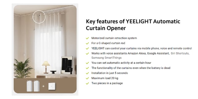 Yeelight Smart Curtainer Opener C Shape 2pcs kit