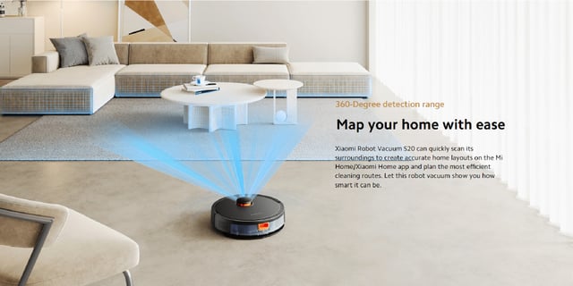 مكنسة روبوت اس 20 كهربائية الذكية 5000 باسكال أسود شاومي Xiaomi Robot Vacuum S20