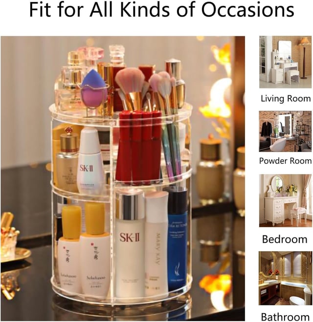صندوق منظم مكياج اكريليك شفاف قابل للدوران 360 درجة Cosmetic Organizer Rotating Transparent Makeup Storage