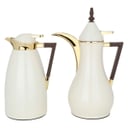 طقم ترامس مها لؤلؤي مع يد خشبية قطعتان السيف غاليري Al Saif Gallery Maha Thermos Set, Matte Pearl With Wooden Handle
