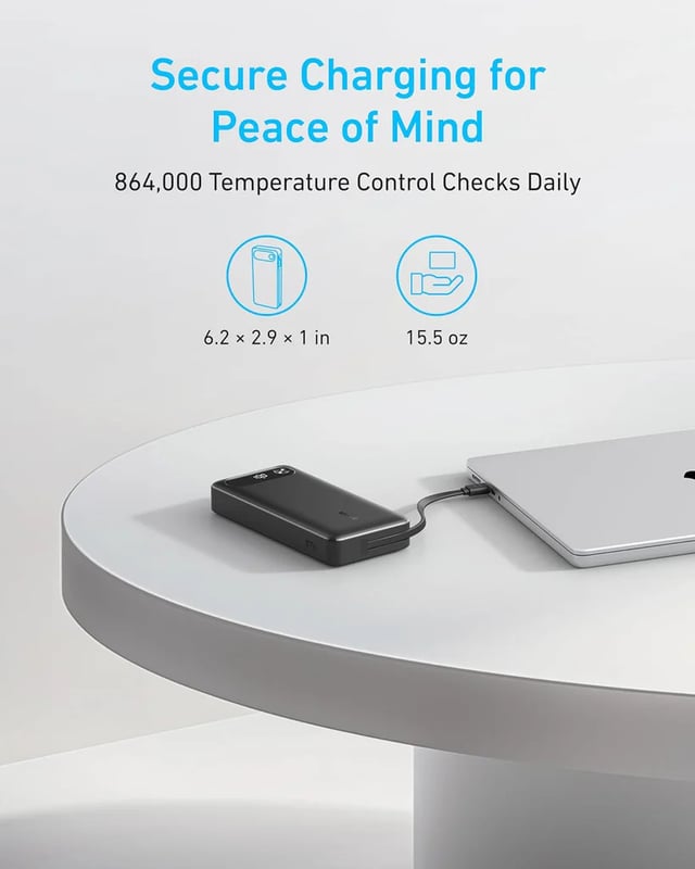 Anker Smart Display Power Bank 20000mAh, 87W, With Built-In USB-C Cable