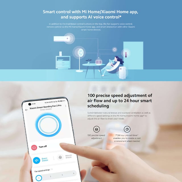 مروحة عمودية لاسلكية شاومي 2 برو 2800 مللي أمبير Xiaomi Smart Standing Fan 2 Pro