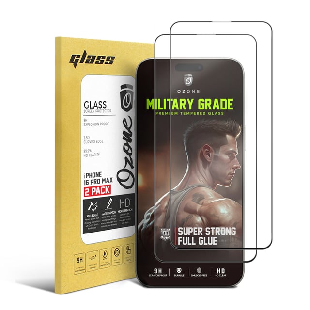 O Ozone 2 Pack Full Coverage Tempered Glass for iPhone 16 Pro Max Screen Protector, 9H Hardness Black Edge Tempered Glass Film HD Clear, Case Friendly Screen Guard