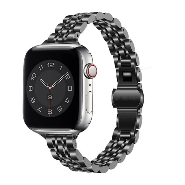 O Ozone Slim Metal Straps Compatible with Apple Watch Band Series Ultra SE 8 7 6 5 4 3 2 1 Stainless Steel Metal Replacement Wristband Bracelet Strap for Women- Black