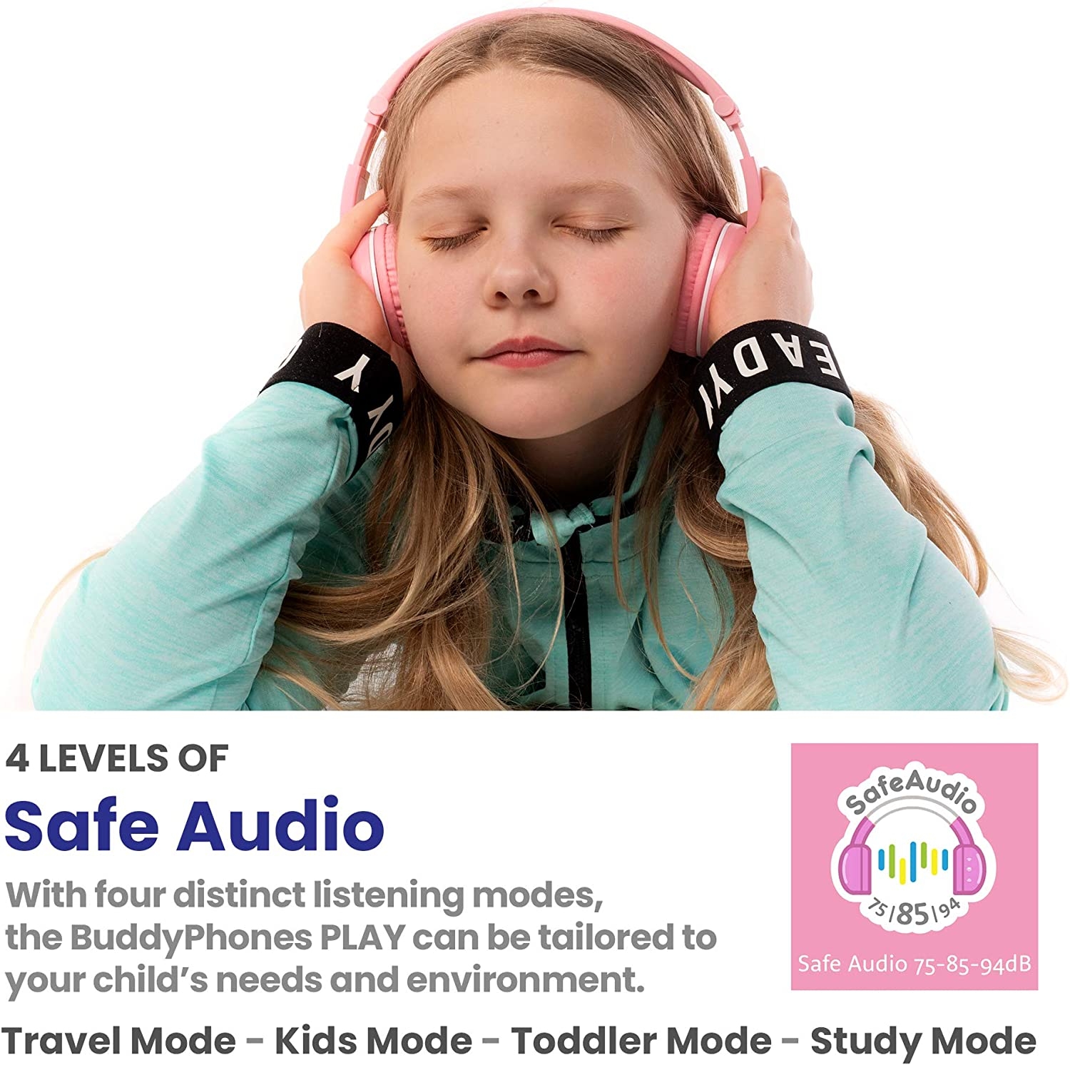 سماعة رأس لاسلكية مدعمة بالبلوتوث للأطفال من BUDDYPHONES - وردي