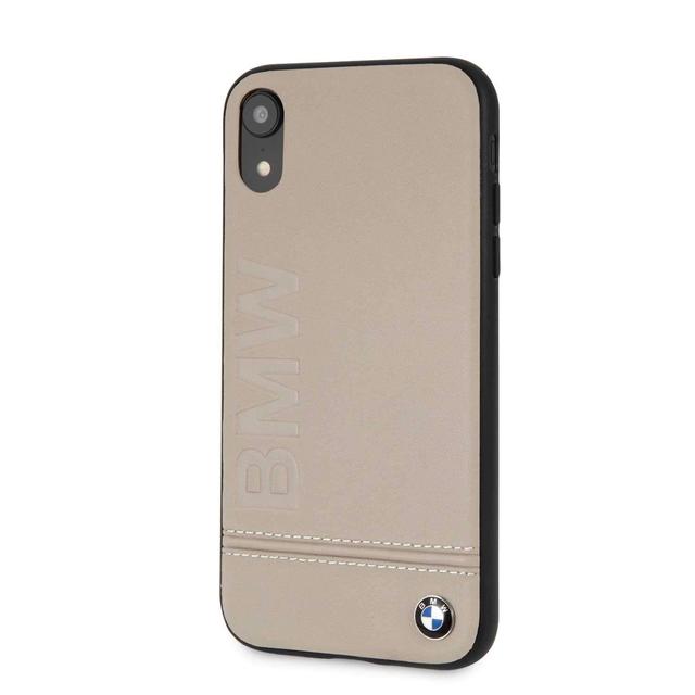 bmw genuine leather hard case with imprint logo for iphone xr taupe - SW1hZ2U6MTAwMjY=