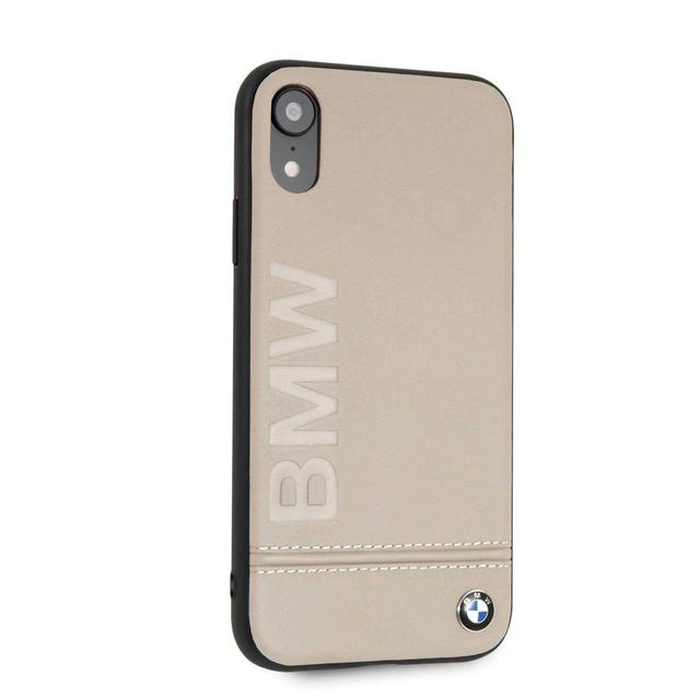 bmw genuine leather hard case with imprint logo for iphone xr taupe - SW1hZ2U6MTAwMzA=