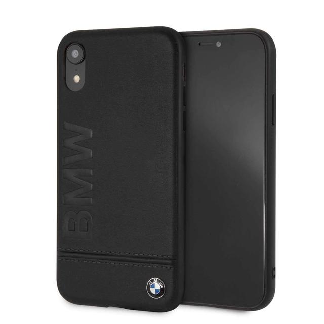 bmw genuine leather hard case with imprint logo for iphone xr black - SW1hZ2U6MTAwMjA=
