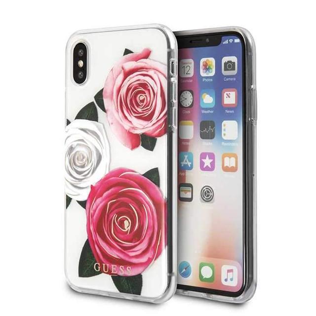 Guess Flower Desire Transparent Hard Case for iPhone X / Xs - Tricolor Roses - SW1hZ2U6MTMzMTQ=