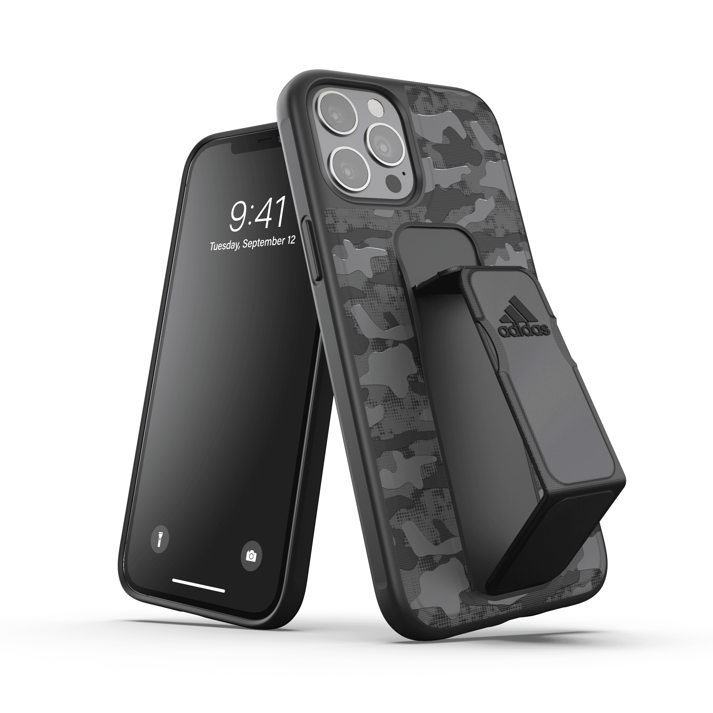 كفر مع حامل Adidas - SPORT Apple iPhone 12 Pro Max Camo Grip Case or Stand - أسود