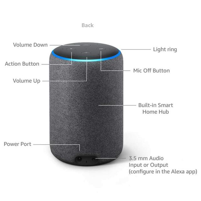 مكبر صوت ذكي Echo Plus من  Amazon  (الجيل الثاني) -  رمادي فحمي جهاز أمازون Echo Plus (الجيل الثاني) بمكبر صوت ذكي -  رمادي فحمي - SW1hZ2U6MzkzNzU=