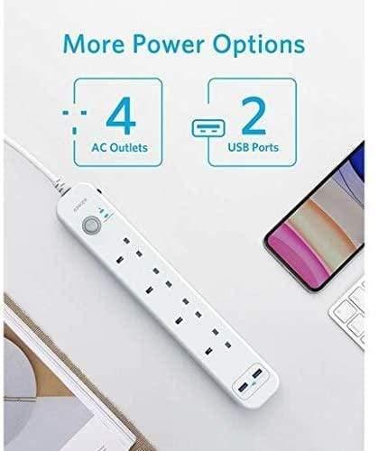 Anker Extension Lead with 2 USB Ports and 4 Wall Outlets, Power Strip with USB Charging and Surge Protection - SW1hZ2U6NzkyMjA=