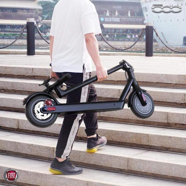 AsiaScooter fiat f500 e scooter 10 folding electric scooter portable compact stylish trendy 250w motor power fast 25kph battery operated lights splash resistant pneumatic tires electronic brake black - SW1hZ2U6NTY4MzQ=