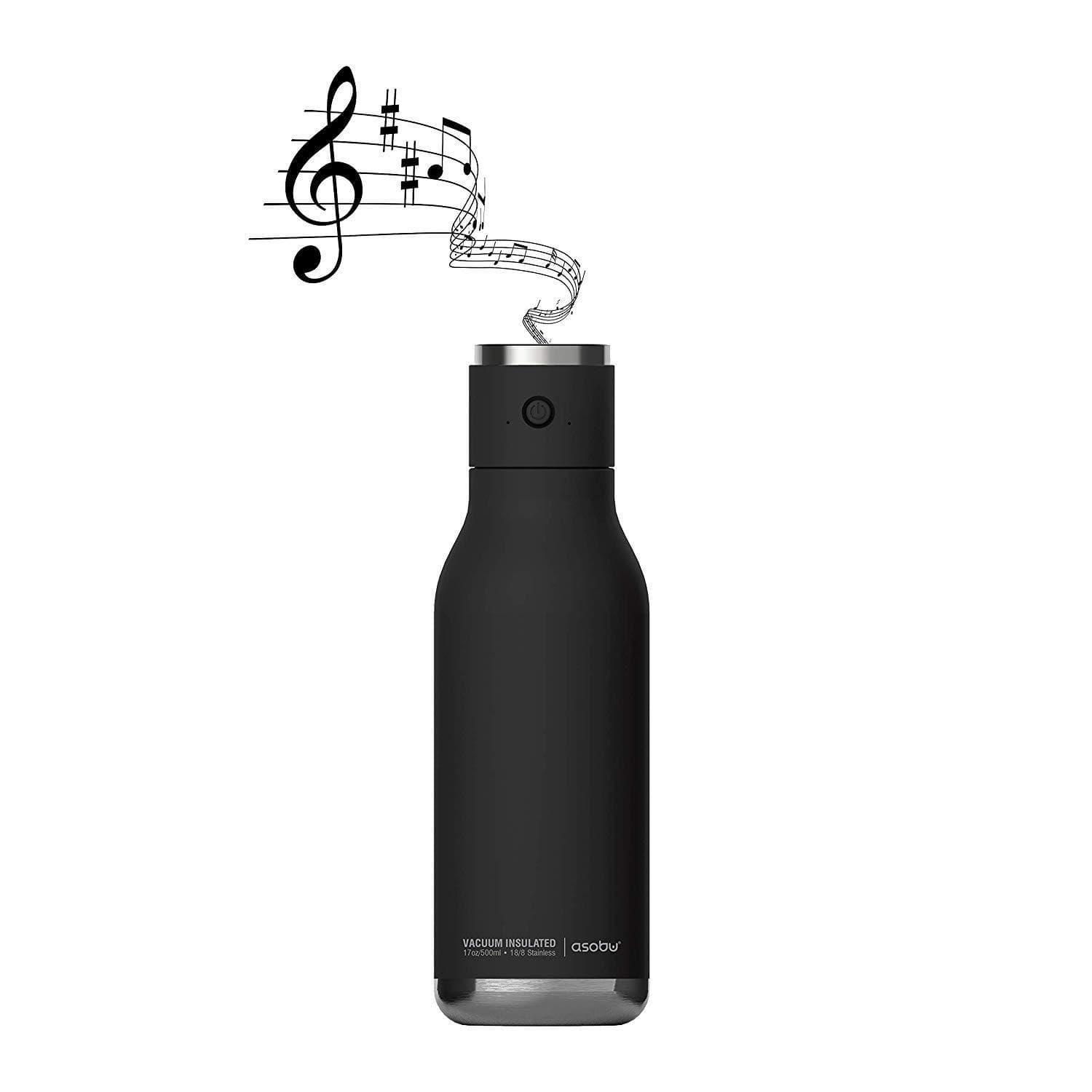 زجاجة ماء مع غطاء مكبر صوت Asobu - Wireless Stainless Steel Water Bottle with a Speaker Lid 17 Ounce - أسود
