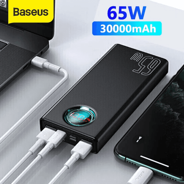baseus 65w power bank 30000mah usb c pd quick charge 30000 powerbank portable external battery charger for phones tablets laptops - SW1hZ2U6NjczNjM=