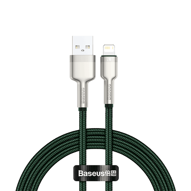 كابل Baseus Cafule Series Metal Data Cable USB to IP 2.4A 2 متر أخضر - SW1hZ2U6NzYwNDM=
