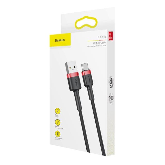 كابل Baseus cafule Cable USB For Type-C 3A ١ متر -احمر+ أسود - SW1hZ2U6NzY3ODA=