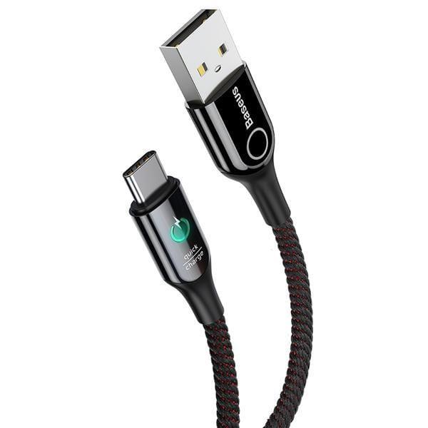 كابل Baseus C-shaped Light Intelligent power-off Cable USB For Type-C 3A 1 متر -أسود - SW1hZ2U6NzYxMjQ=