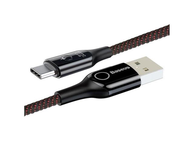 كابل Baseus C-shaped Light Intelligent power-off Cable USB For Type-C 3A 1 متر -أسود - SW1hZ2U6NzYxMjM=