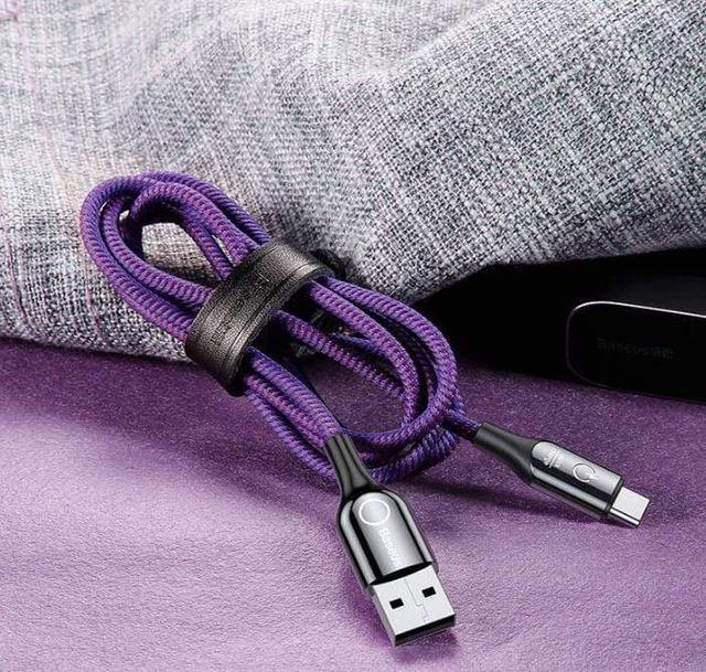 baseus c shaped light intelligent power off cable usb for type c 3a 1m purple - SW1hZ2U6NzYxMzA=