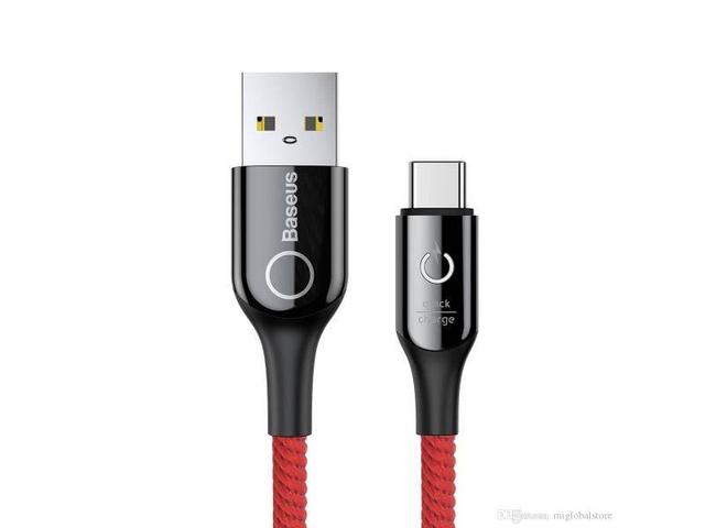 كابل Baseus C-shaped Light Intelligent power-off Cable USB For Type-C 3A 1 متر -أحمر - SW1hZ2U6NzYxMzI=