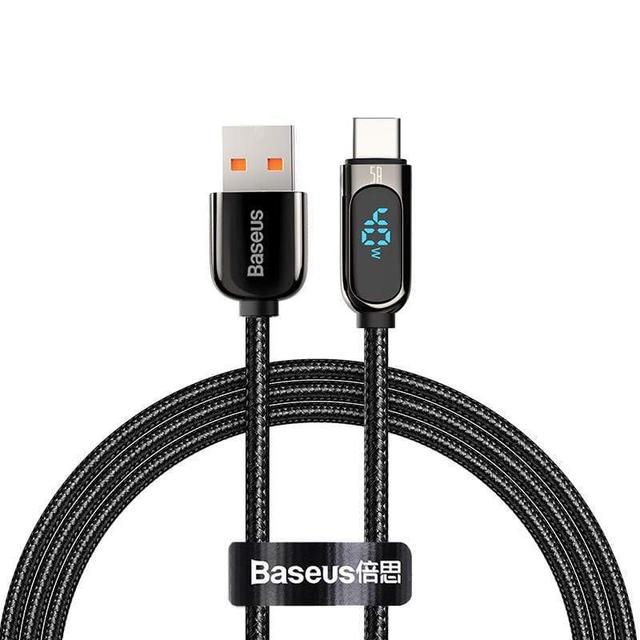 كابل بيانات الشحن السريع Baseus Display Fast Charging Data Cable USB to Type-C 5A 1m - أسود - SW1hZ2U6NzU4NTg=