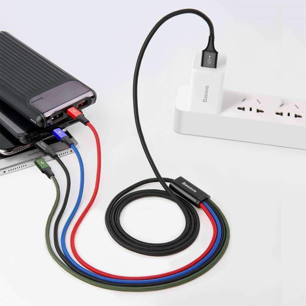 كابل الشحن Baseus Fast 4-in-1 Cable For lightning(2)+Type-C+Micro 3.5A 1.2M أسود