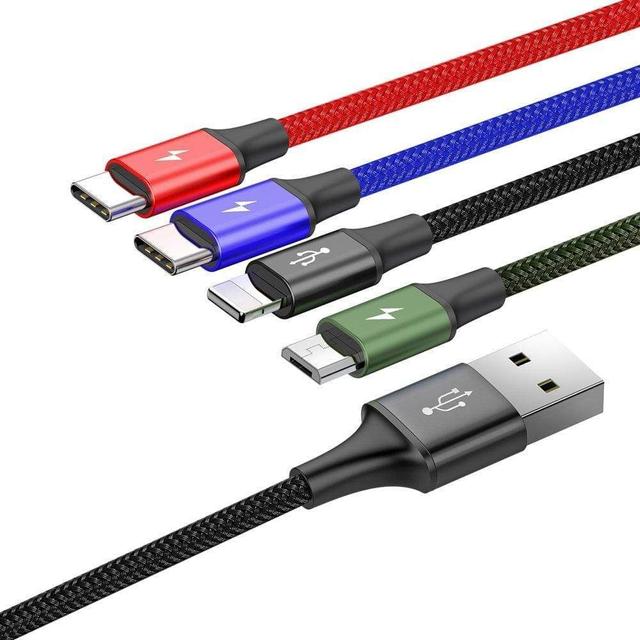 كابل الشحن Baseus Fast 4-in-1 Cable For Baseus Three Primary Colors 3-in-1 Cable USB For M+L+T 3.5A 30CM أسود - SW1hZ2U6NzYxNDc=