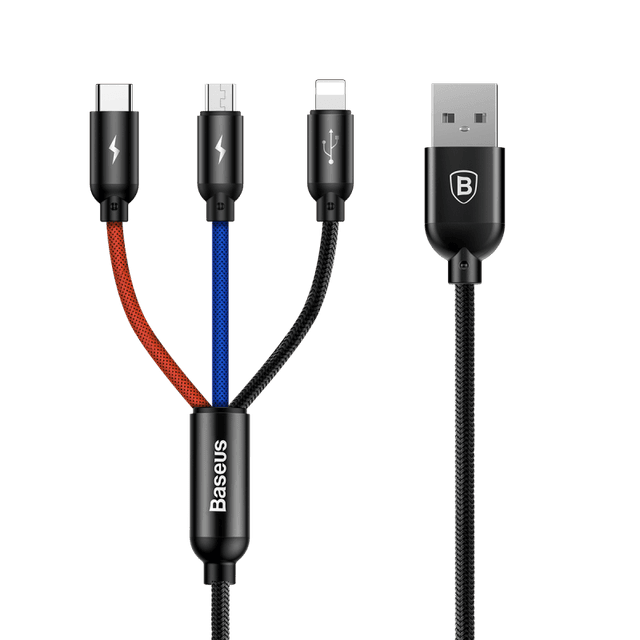 كابل الشحن Baseus Three Primary Colors 3-in-1 Cable USB For M+L+T 3.5A 30CM أسود - SW1hZ2U6NzY1ODA=