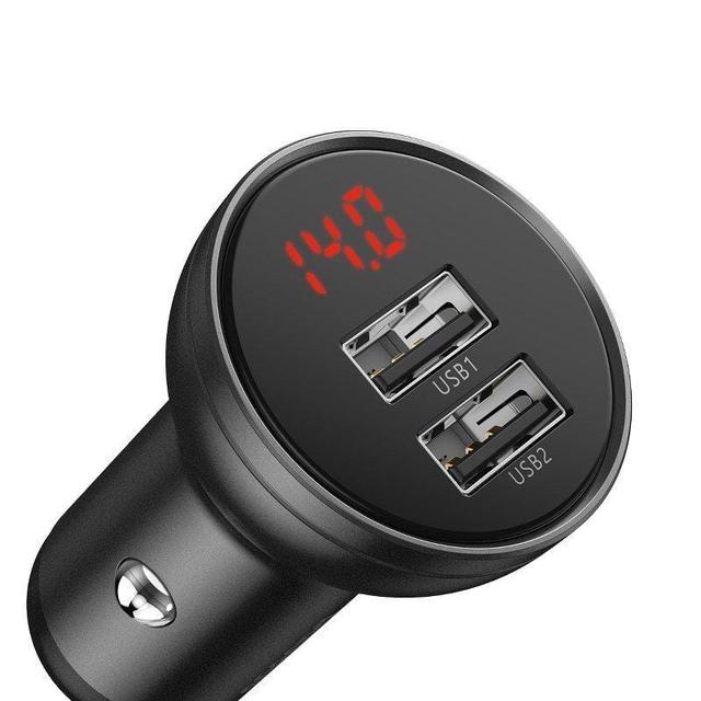 شاحن السيارة Baseus Digital Display Dual USB 4.8A Car Charger 24W with Three Primary Colors 3-in-1 Cable USB 1.2M Black Suit – رمادي - SW1hZ2U6NzU1MjE=
