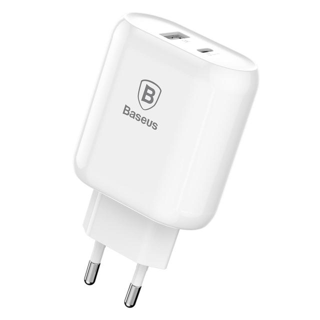 شاحن BASEUS BOJure Series quick charge charger 32W /USB PORT ANF TYPEC PD QUICK（EU）الأبيض - SW1hZ2U6NzUxNTk=