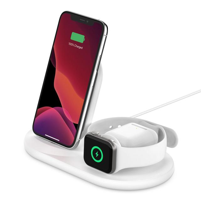 belkin boost charge 3 in 1 wireless charger 10w fast qi certified for iphone 11 11pro 11 pro max xs max xr xs x 8 plus 8 apple watch series 5 4 3 2 1 airpods pro qi enabled devices white - SW1hZ2U6NTU5MDc=