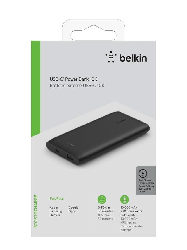 belkin boostcharge usb c powerbank 10k powerful 18w pd tablet smartphone charger w cable included for ipad pro 11 12 9 iphone 11 11 pro 11 promax x xs max 8 8 se google samsung huawei black - SW1hZ2U6NTU5NDc=